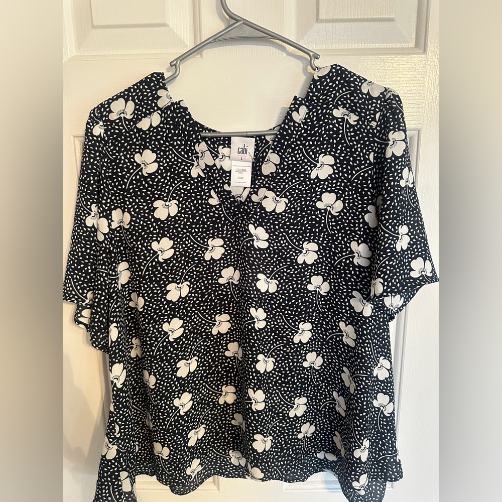 CAbi Black and White Floral Blouse